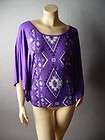 EXOTIC Moroccan Ethnic Print Vtg y Casual Caftan Style Soft Knit Top 