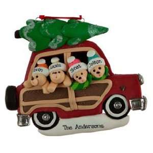  Personalized Woody Wagon Family of 4 Christmas Ornament 