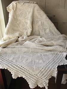 Antique French crochet lace bed cover coverlet heavy weigth cotton 
