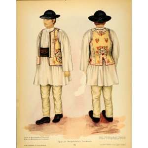 1937 Folk Costume Romanian Man Bistrita Nasaud Print   Original Color 