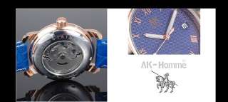AK Homme Blue Leather Band Golden Case Roman Numerals Date Display 
