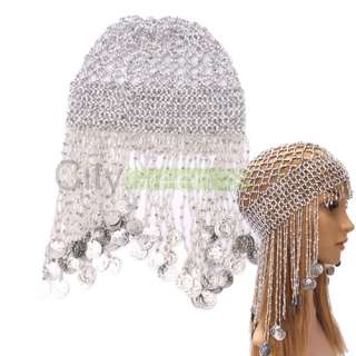 Beautiful Belly Dance Costume Reticulation Bead Head Cap with Coins 