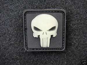 Mini GITD Punisher Skull PVC velcro patch GLOWS IN THE DARK Black 