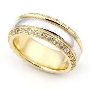 14k White and Yellow Gold Pave set Diamond Eternity Wedding Band Ring 