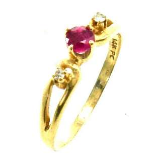   Diamond Ruby 14K Yellow Gold Estate Childs Jewelry Ring 3 1/2 UK G