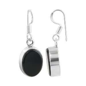  Sterling Silver Oval Black Onyx Polish Finished Fish Hook Findings 