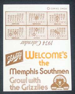 1974 WFL Schedule   Memphis Southmen  