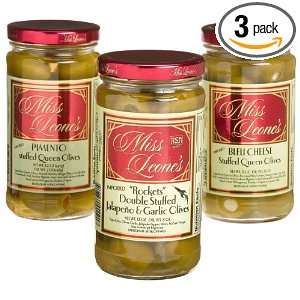   Queen Olives Rockets, Bleu Cheese, Pimento, 12 Ounce Jars (Pack of 3