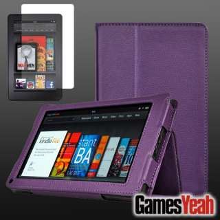 Purple F Kindle Fire PU leather Case Cover/Car Charger/USB Cable 