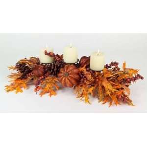  Pack of 2 Pumpkin and Leaves Thanksgiving Pillar Candle 