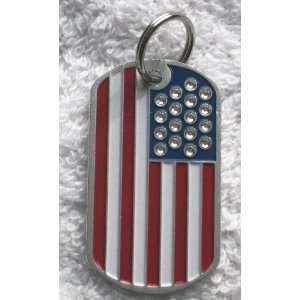   Flag Military Crystal Bling Dog Cat Pet Collar ID Tag