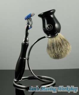 Shaving Set 3 Pcs Best Badger Hair Brush,Fusion Razor and Art Stand 