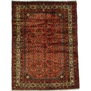  49 x 65 Red Persian Hand Knotted Wool Hamedan Rug 