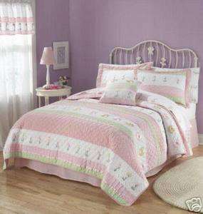 Thats Mine TARA STRIPE 5 Pc Full Bedding Floral Flowers Pink Green 
