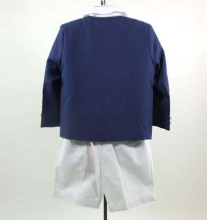 Boys Blue White Suit Jacket Shirt Bow Tie Shorts Formal 4pc imp 