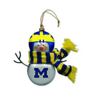  Pack of 2 NCAA Michigan Wolverines Blown Glass Snowman 