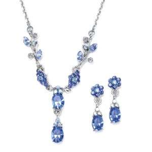  Sapphire Blue Floral Bridesmaid or Prom Necklace Set 