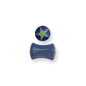    Acrylic 2G 1/2 in. Lg Glitter Star Blue w Green Plug Jewelry