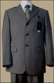 Giovanni Testi Mens 3 Button Style Charcoal Gray Pinstripe Suit