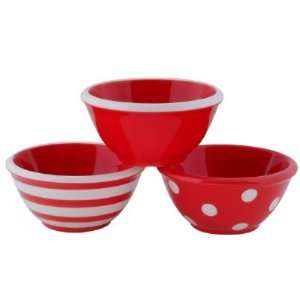 Ronnies Terramoto Ceramic, 4 Prep Bowls, Set of 3, Red   Solid 