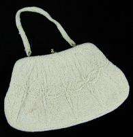 Vintage White Japan Beaded Evening Purse Bag Clutch  