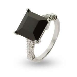 Princess Cut Black Onyx Cz Sterling Silver Ring Size 9 (Sizes 5 7 8 9 