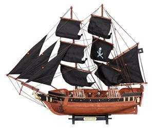   71573 23 In. Pirate Ship Black Sailboat Wood Model Nautical by Benzara