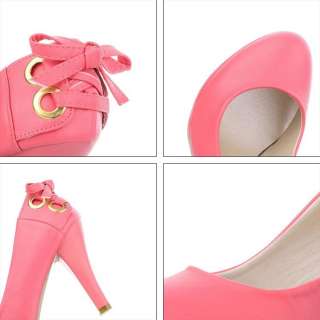 New Black Beige Pink Lace Mid Heels Women Shoes Office Pumps US Size 5 