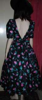 Laura Ashley Black Pink Cotton Floral Gown Dress 8 10  