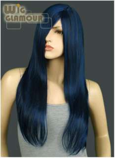 Cosplay Wig Long Dark Blue Mixed Black Hair Wigs LL48  