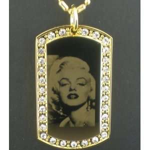  Marilyn Monroe CZ Gold Tone Dog Tag Pendant Necklace 