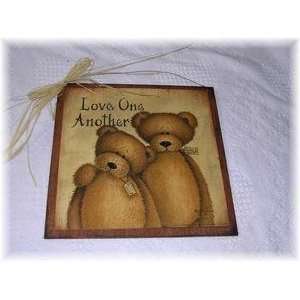 Love One Another Teddy Bear Country Wall Art Sign Valentines Day Gifts 