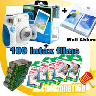   Instant Instax Mini 7S Polaroid Camera Blue Color + 100 Films + Ablum