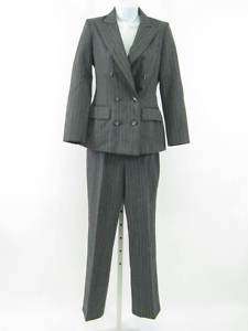 BLUMARINE Gray Wool Lace Pinstripe Pant Suit Outfit 40  