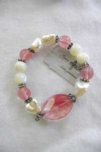 Stein Blye Semi Precious Stone Rose Quartz and Pearl Bracelet New 