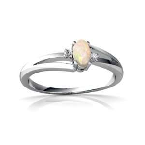  14K White Gold Oval Genuine Opal Ring Size 5 Jewelry