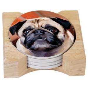  CounterArt Snaggle Pug Design Absorbent Coasters in Wooden 
