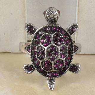   Lots 6pcs Silver Plated Vintage Cocktail Turtle Grey Crystal Ring R179