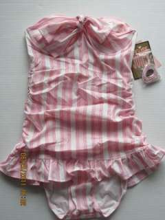 NWT Juicy Couture Sweet Treat Candy Stripe Underwire Ruffle Swimdress 