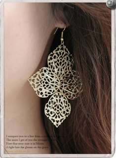 Korean Womens Fashion Sweet Hollowed Out Four Leaves Dangle earrings 