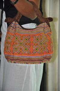 Ethnic Vintage HMONG Tribe Swede Leather Bag   Thailand  