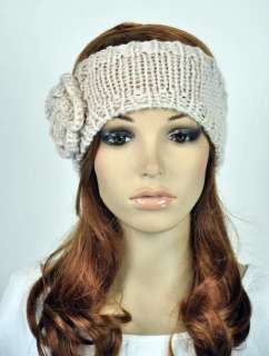   Crochet Cute Flower & Leaf Winter Headband Head Wrap Cap Beige  