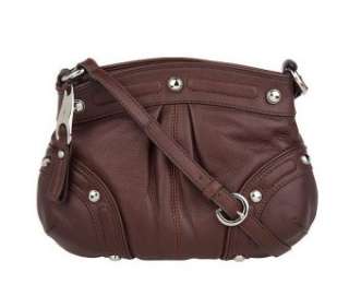   Leather East / West Zip Top Crossbody Handbag Purse   Brandy  