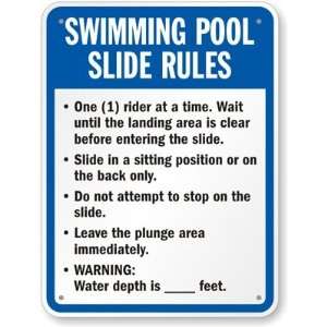  Swimming Pool Slide Rules Sign Aluminum, 24 x 18 Office 