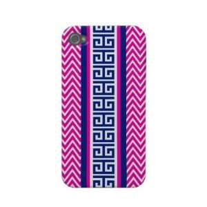  Navy and Hot Pink Chevron Greek Key iPhone Case Iphone 4 Case 