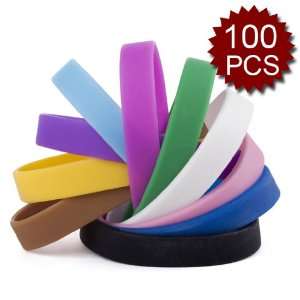 /100 Pcs)(Wholesale Lot) Assorted Colors Adult Silicone Wristbands 