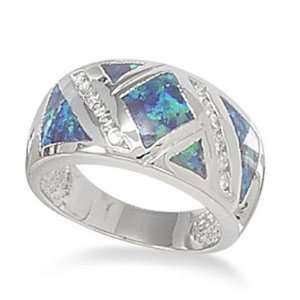  CZ Sterling Silver Blue Opal Ring Size 6 