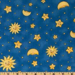  44 Wide Counting Sheep Moon & Stars Blue Fabric By The 