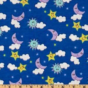  43 Wide Flannel Moon Stars & Sun Royal Blue Fabric By 