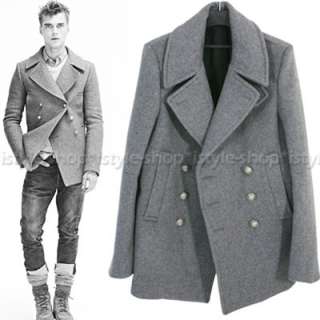 Men Double breasted Wool blend Pea Coat W/Silver Button 3 Color M/L 